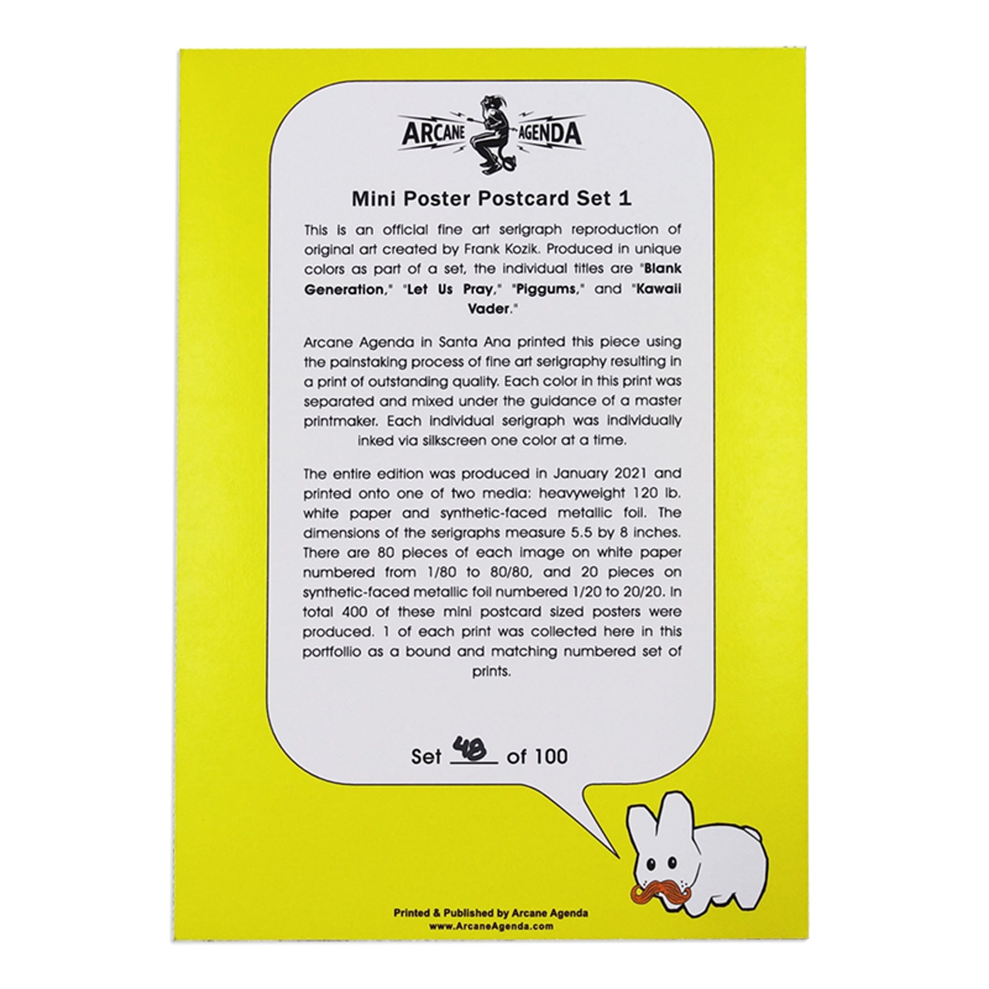 Blank Generation 5.5 Silkscreened Postcard Art Print by Frank Kozik x Arcane Agenda