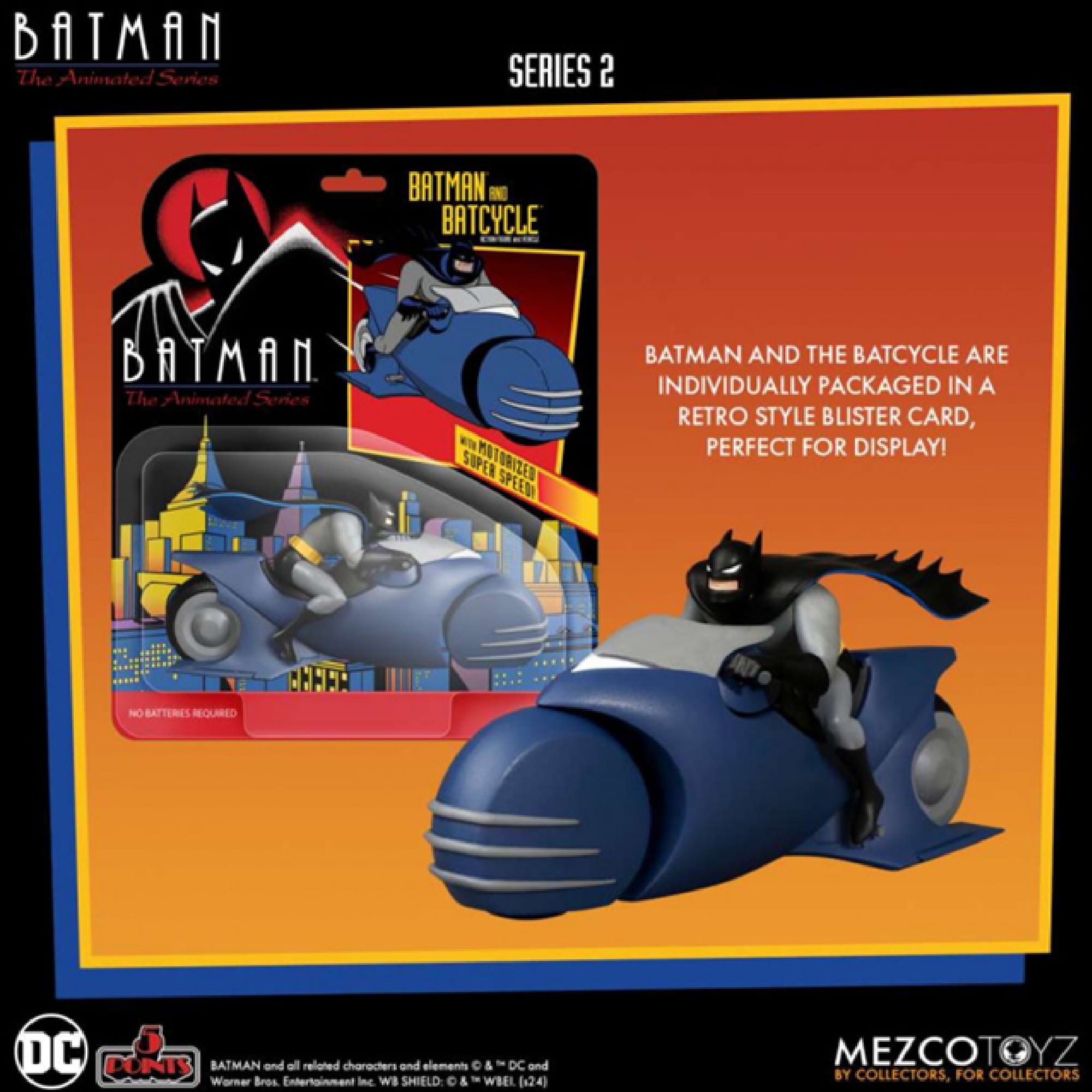 Batman and Batcycle - Batman: The Animated Series 5 Point Figure Set by Mezco