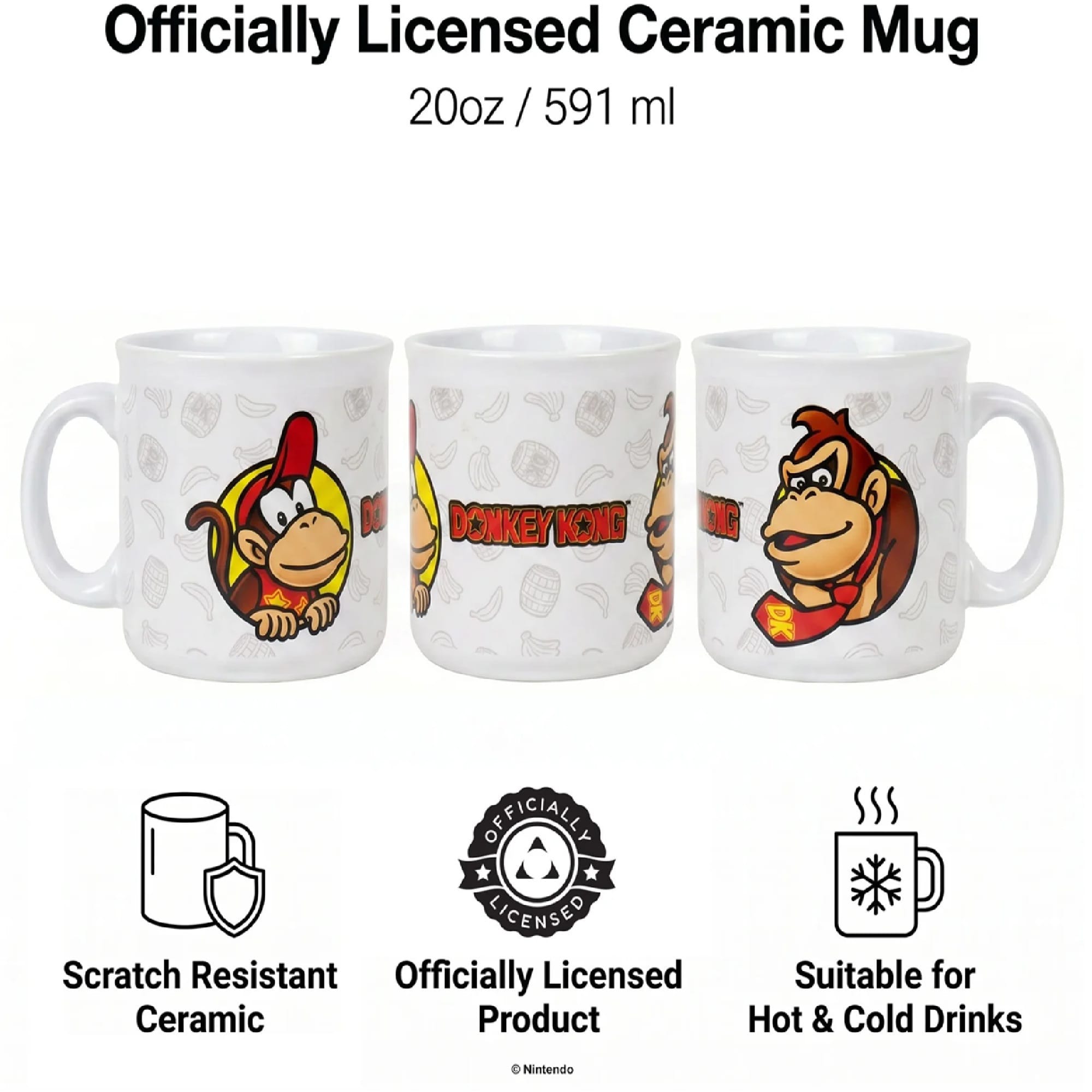 Nintendo Donkey Kong DK & Diddy Faces 20 oz Ceramic Camper Mug