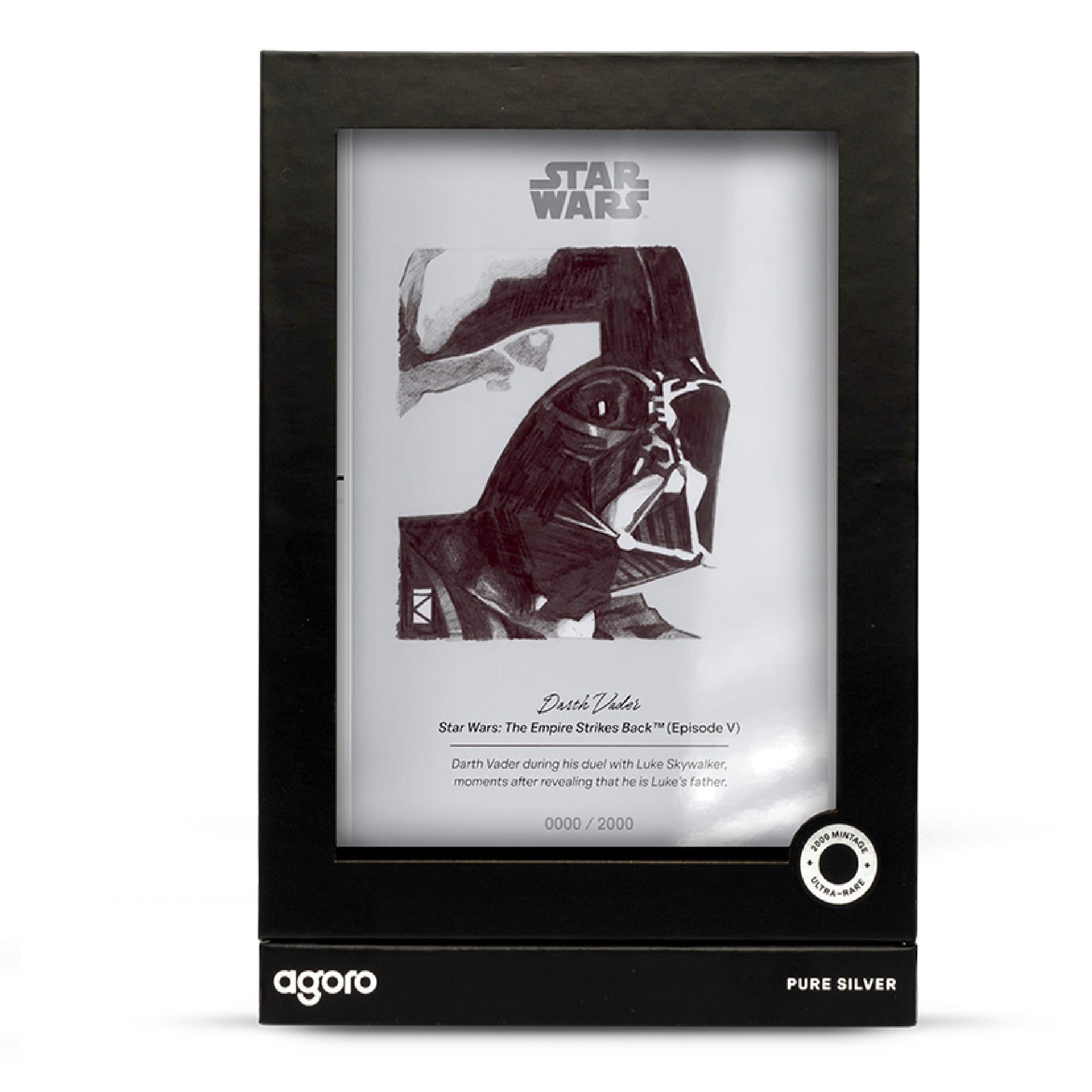 Darth Vader Star Wars Sketch Art 5g Silver Collectible Foil by Agoro