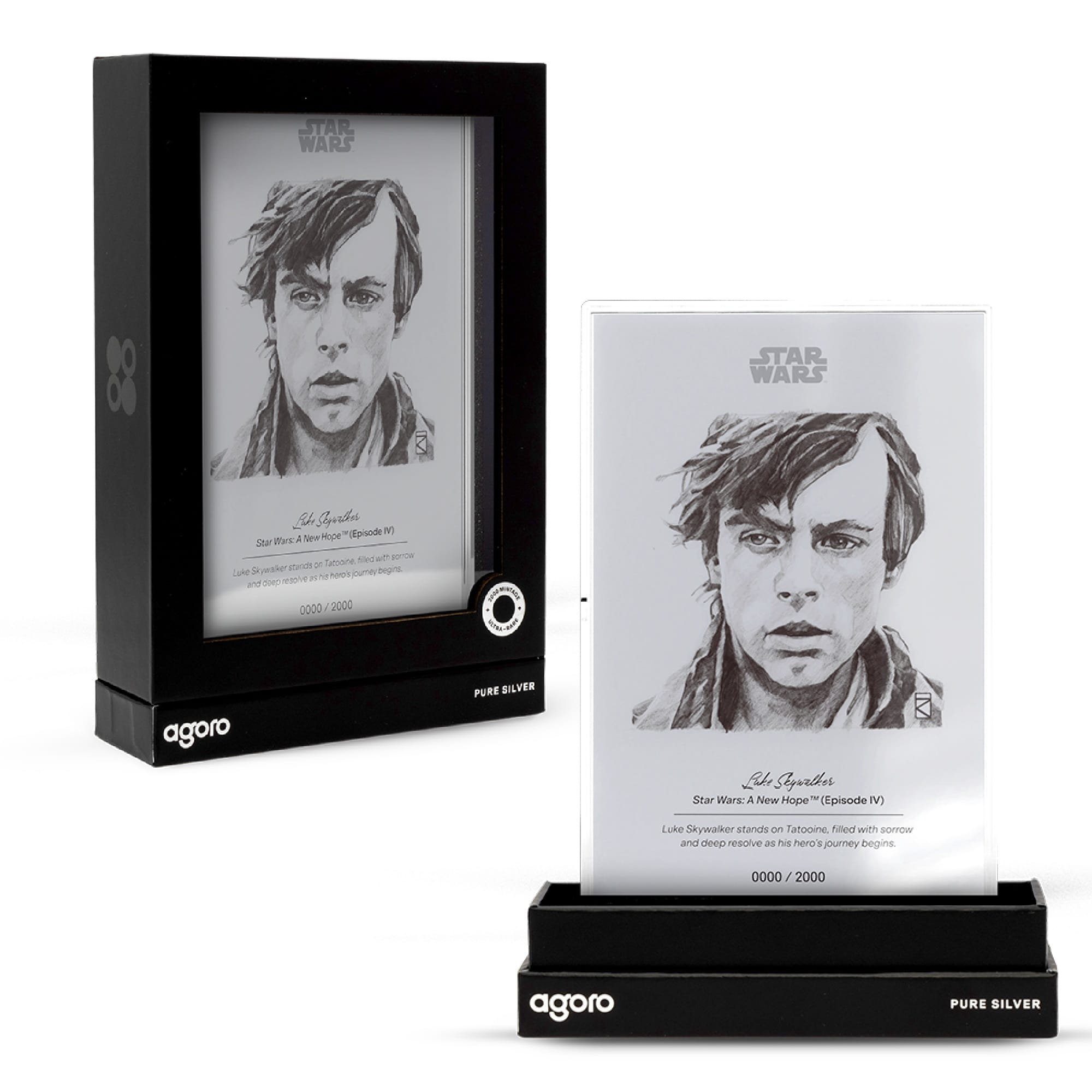Luke Skywalker Star Wars Sketch Art 5g Silver Collectible Foil by Agoro