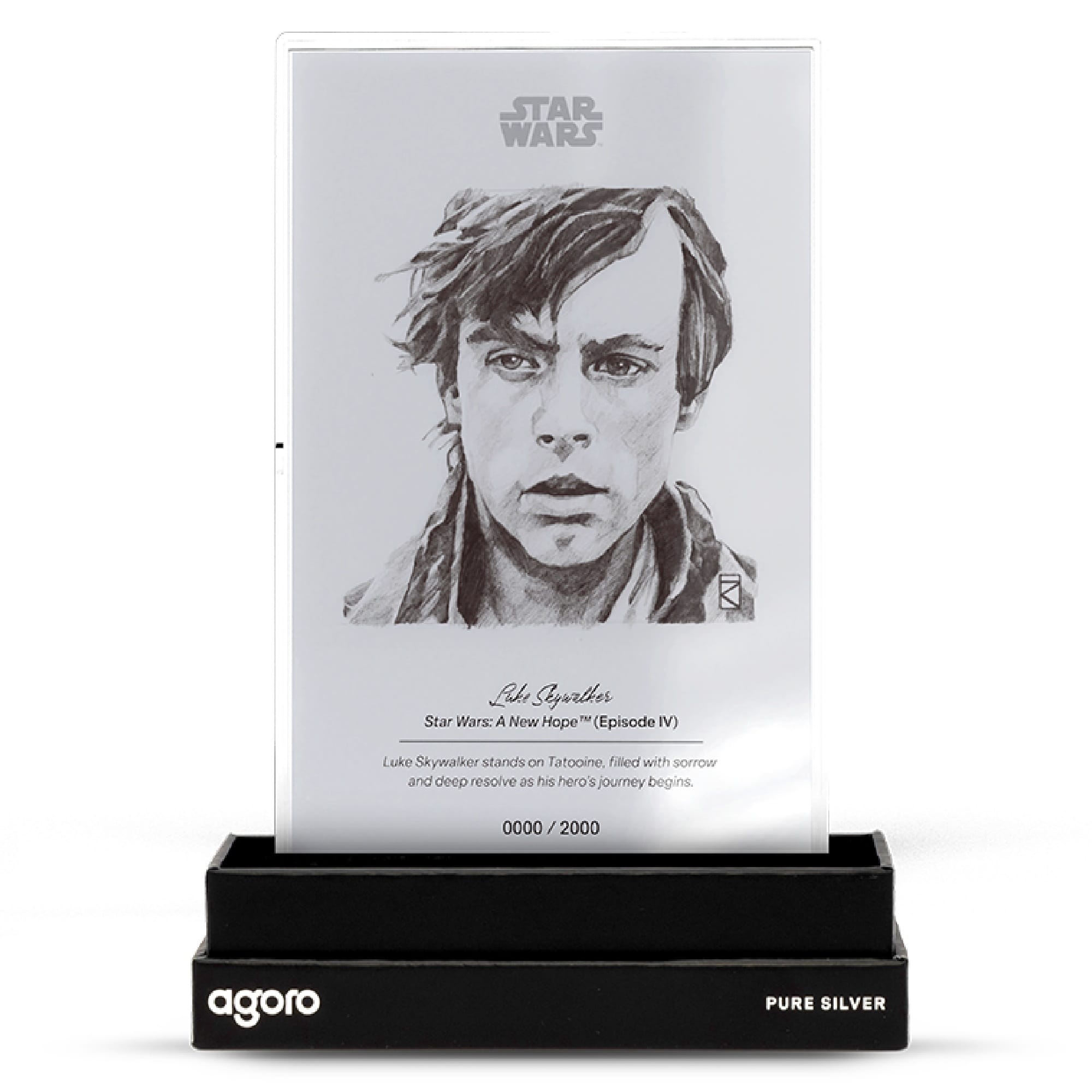 Luke Skywalker Star Wars Sketch Art 5g Silver Collectible Foil by Agoro