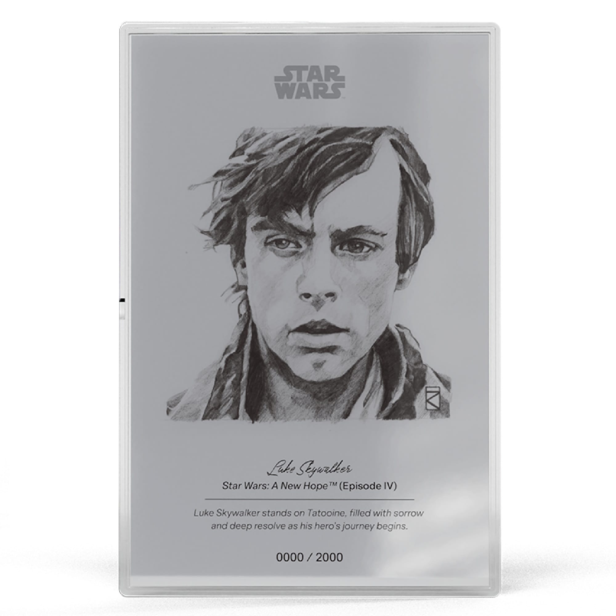 Luke Skywalker Star Wars Sketch Art 5g Silver Collectible Foil by Agoro
