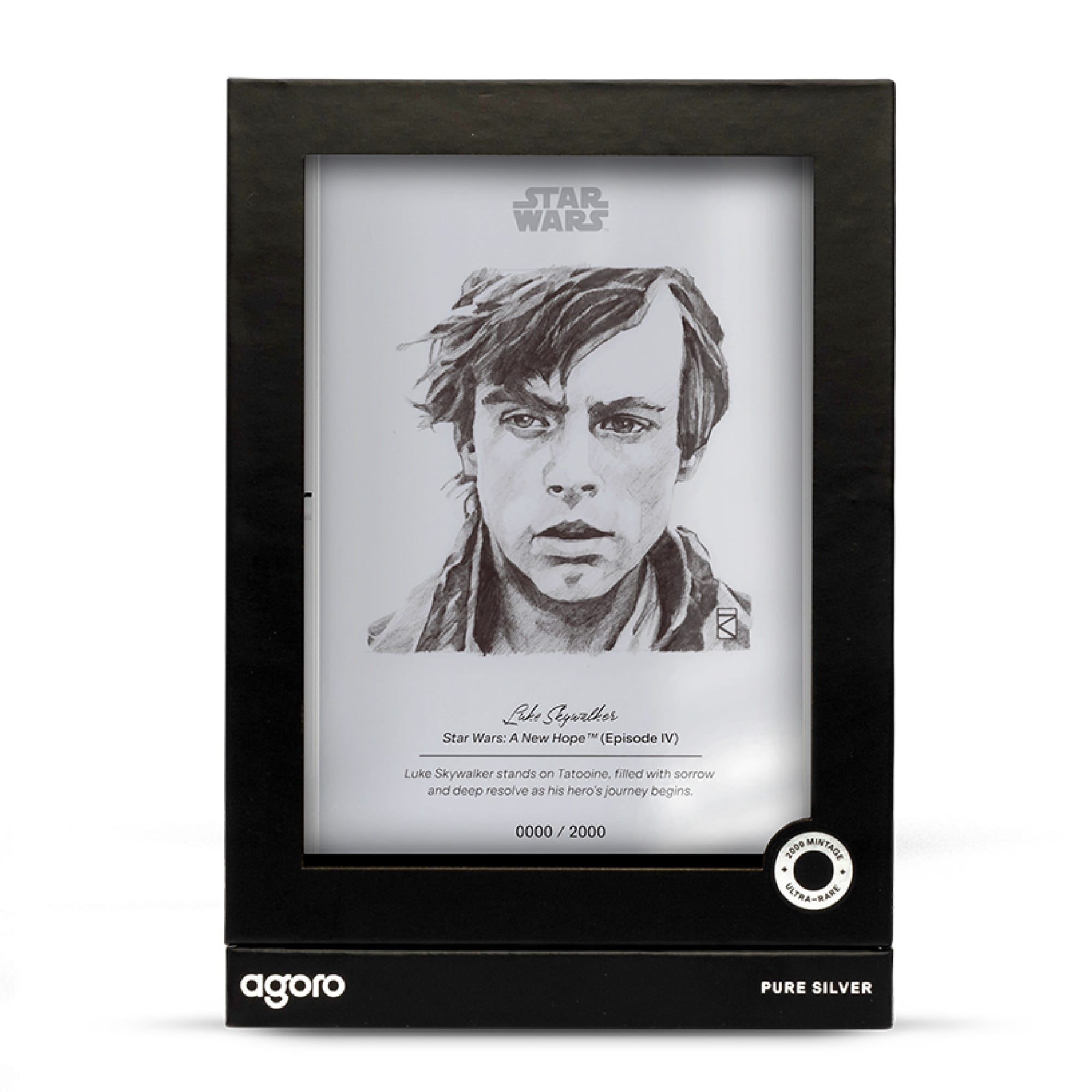 Luke Skywalker Star Wars Sketch Art 5g Silver Collectible Foil by Agoro