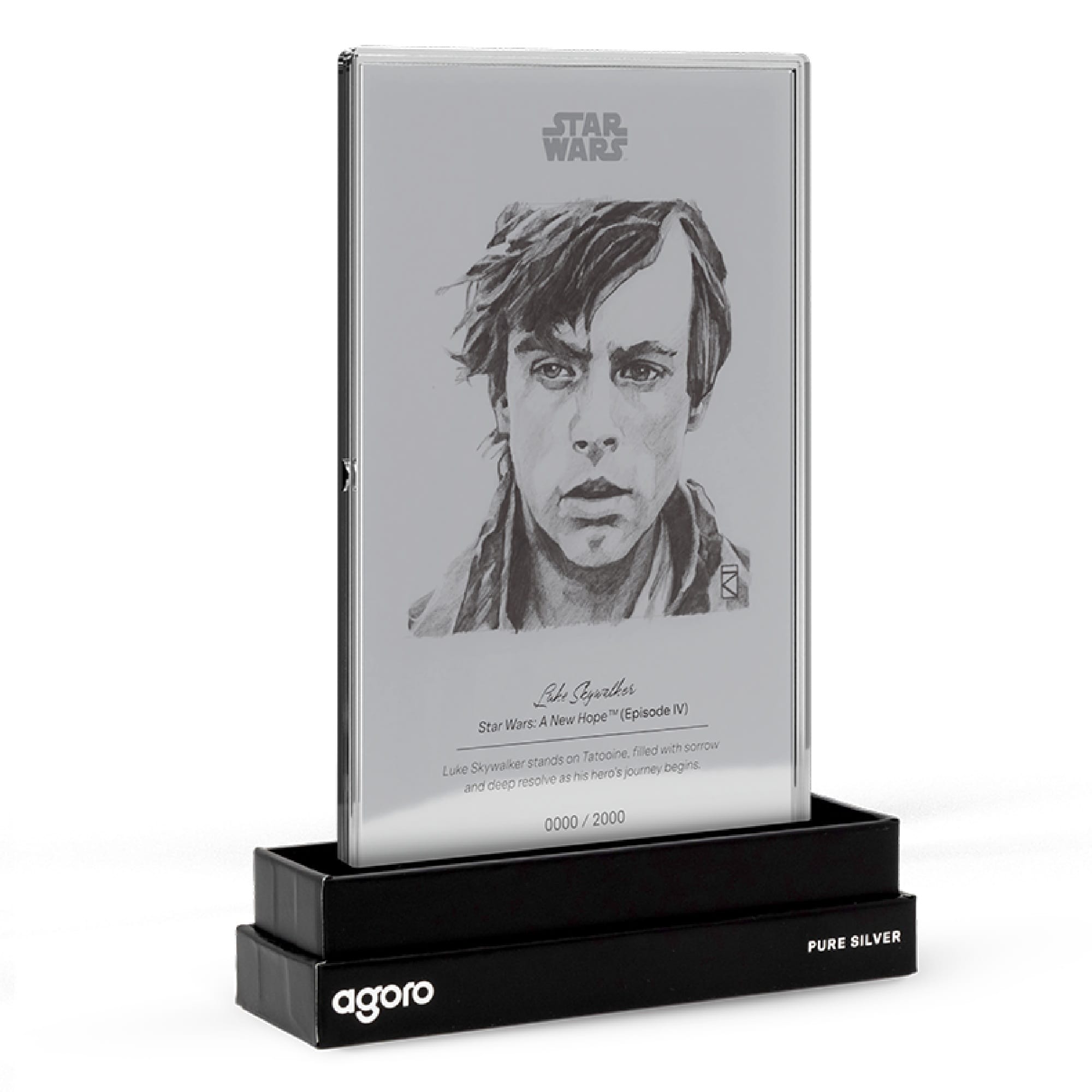 Luke Skywalker Star Wars Sketch Art 5g Silver Collectible Foil by Agoro