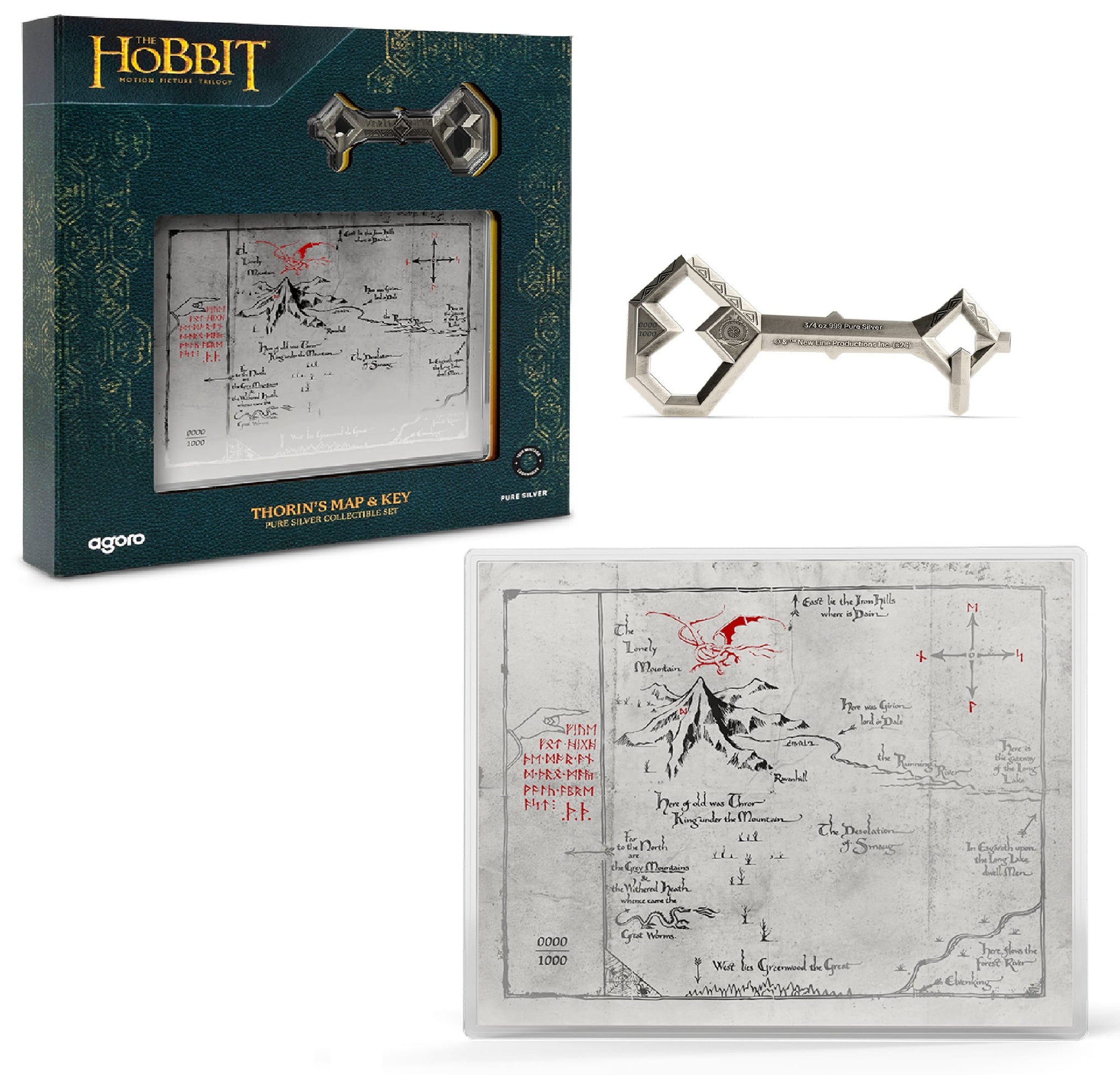 THE HOBBIT - Thorin's Map and Key 3/4 oz Silver Coin + 5 g Silver Foil Set by Agoro