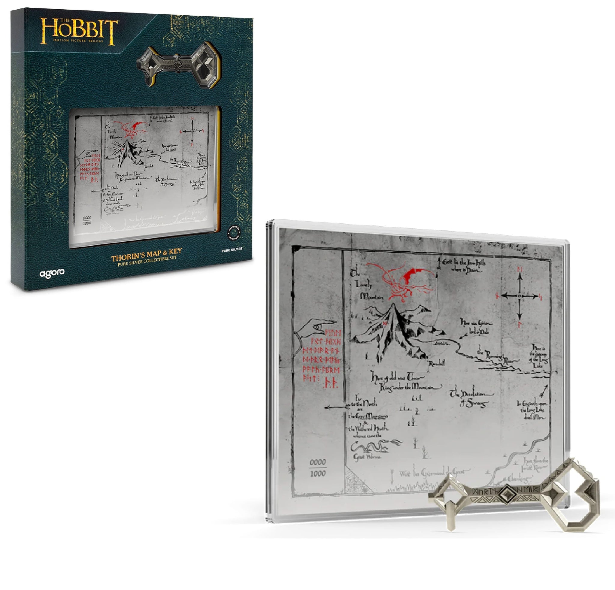 THE HOBBIT - Thorin's Map and Key 3/4 oz Silver Coin + 5 g Silver Foil Set by Agoro