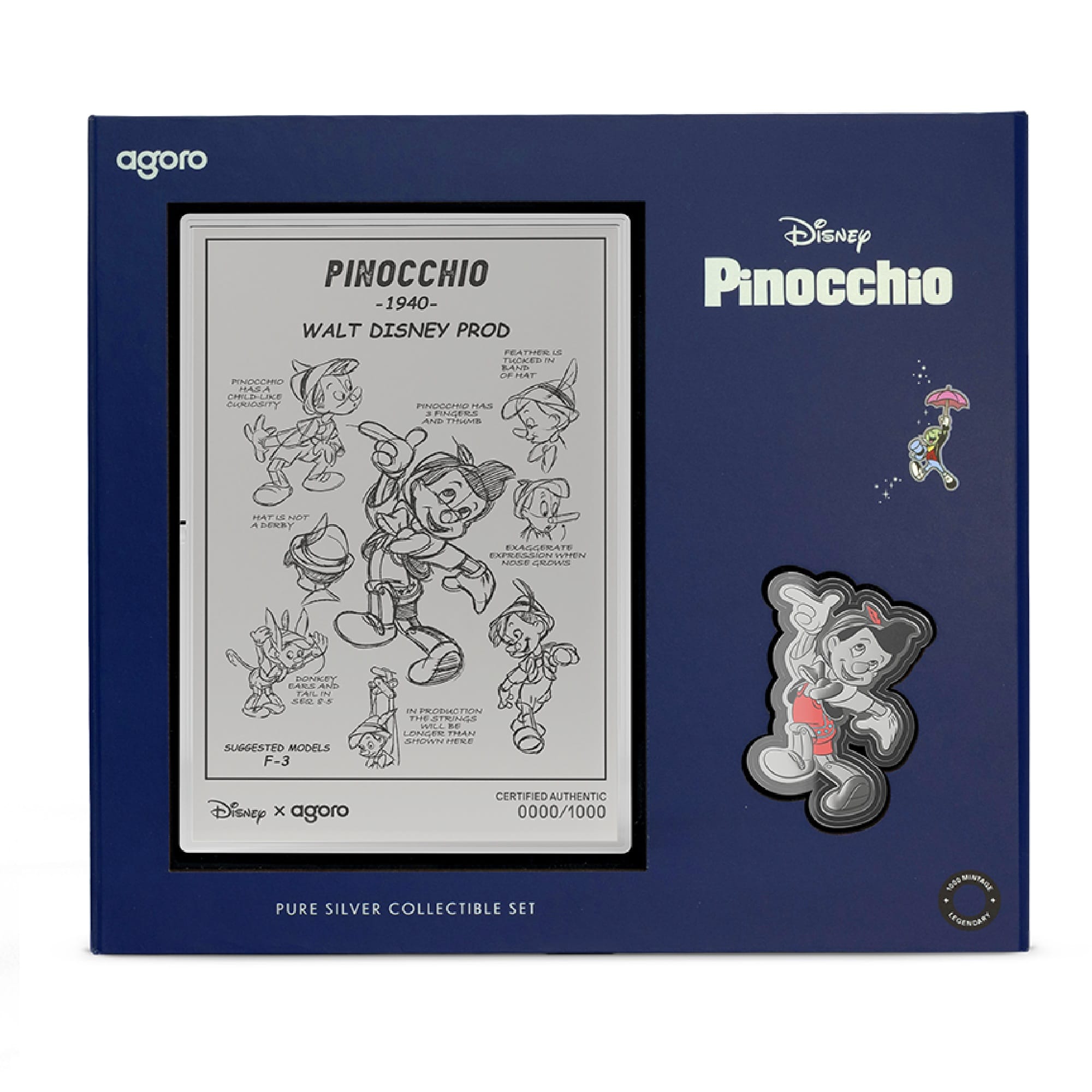 Disney Pinnochio Silver Collectible Set Ltd Edition 1000 pcs Worldwide by Agoro