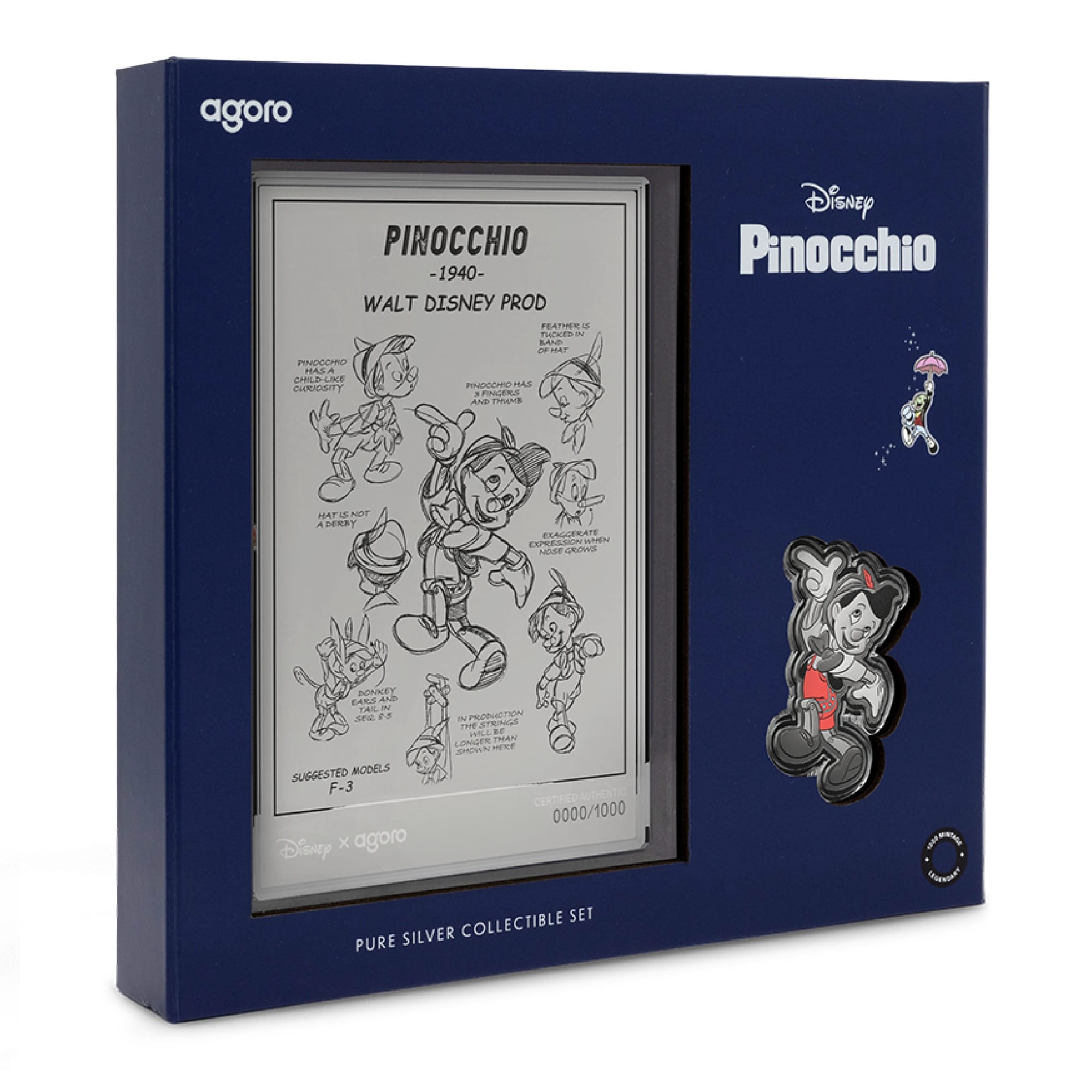 Disney Pinnochio Silver Collectible Set Ltd Edition 1000 pcs Worldwide by Agoro