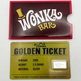 Golden Ticket Willy Wonka Bar 2.5 Gram Fine Silver Bar  Limited Ed. Mintage 2000