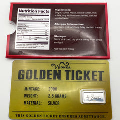 Golden Ticket Willy Wonka Bar 2.5 Gram Fine Silver Bar  Limited Ed. Mintage 2000