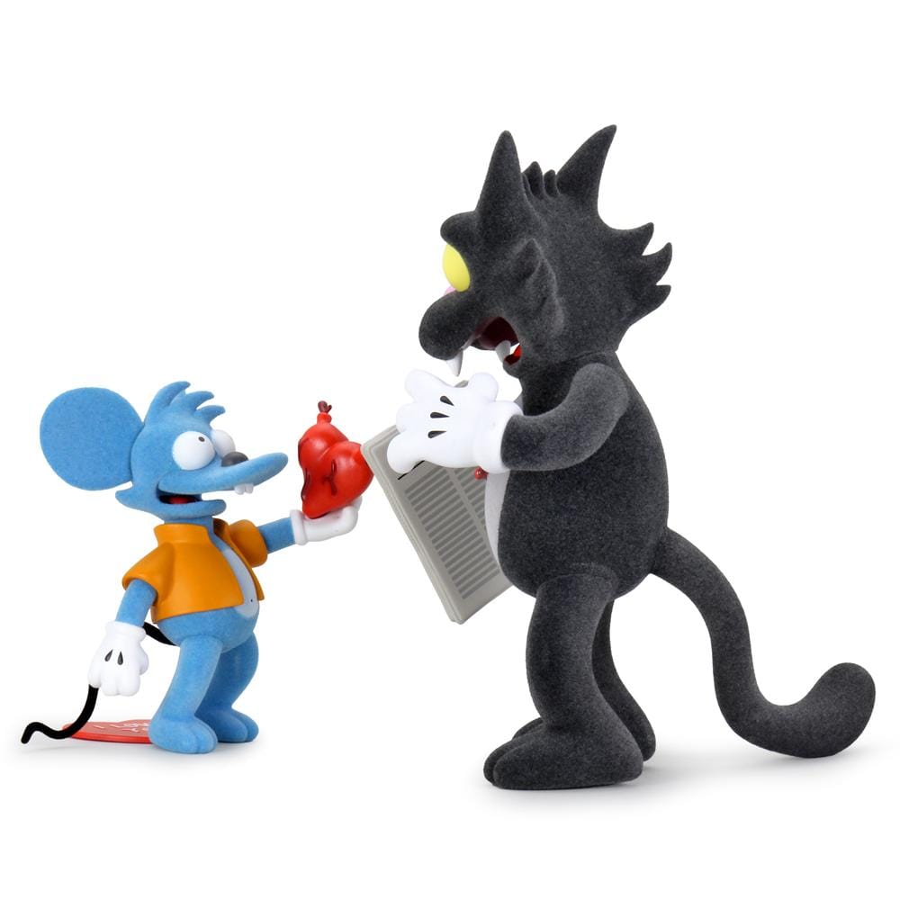 Itchy and Scratchy Flocked Version Medium Figure Set by The Simpsons x Kidrobot - IamRetro Exclusive