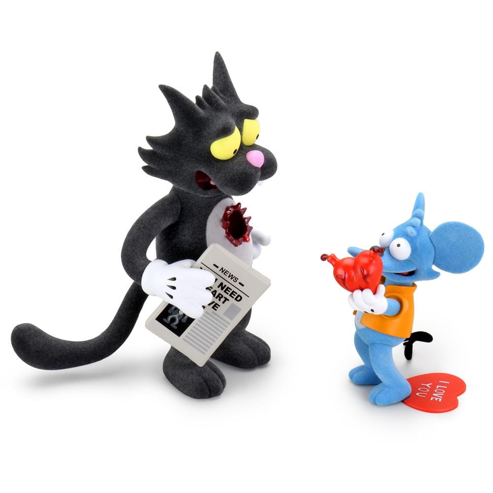 Itchy and Scratchy Flocked Version Medium Figure Set by The Simpsons x Kidrobot - IamRetro Exclusive
